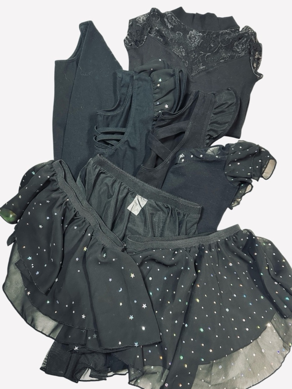 Bundle of preowned 8pcs Black Ballet/Dancewear Set with Starry Holographic Skirt